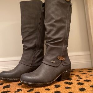 Rieker Gray Heeled Boots with Side Zipper